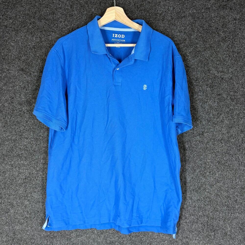 Izod Polo Shirt Men XL Blue Button Up Collared Short Sleeve Cotton Stretch